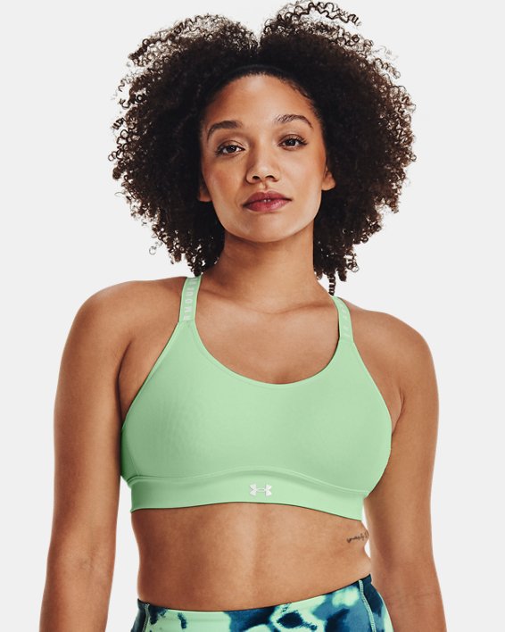 Women's UA Infinity Mid Covered Sports Bra in Green image number 2